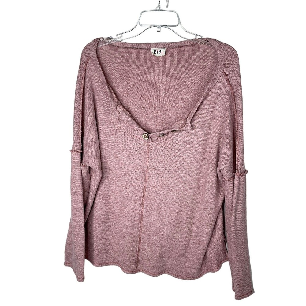 Bibi size L Slouchy Soft  Oversized Sweater Reverse Seams Big Buttons Pink